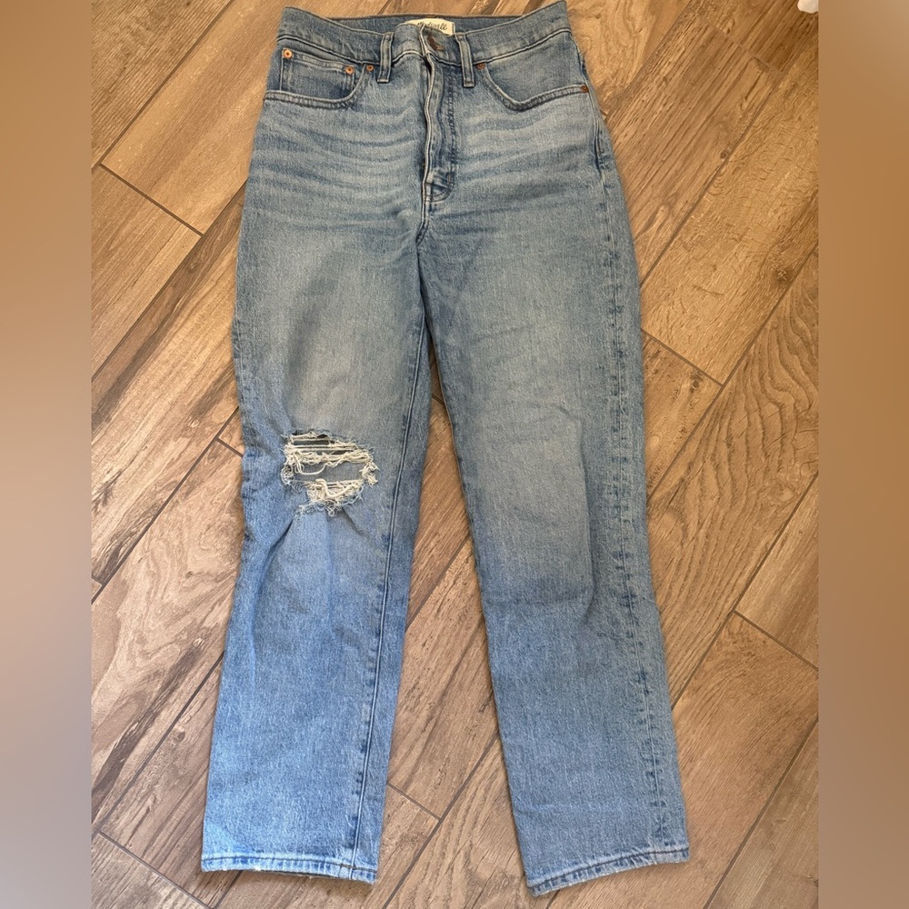 Madewell Light Blue Distressed Straight Leg Jeans